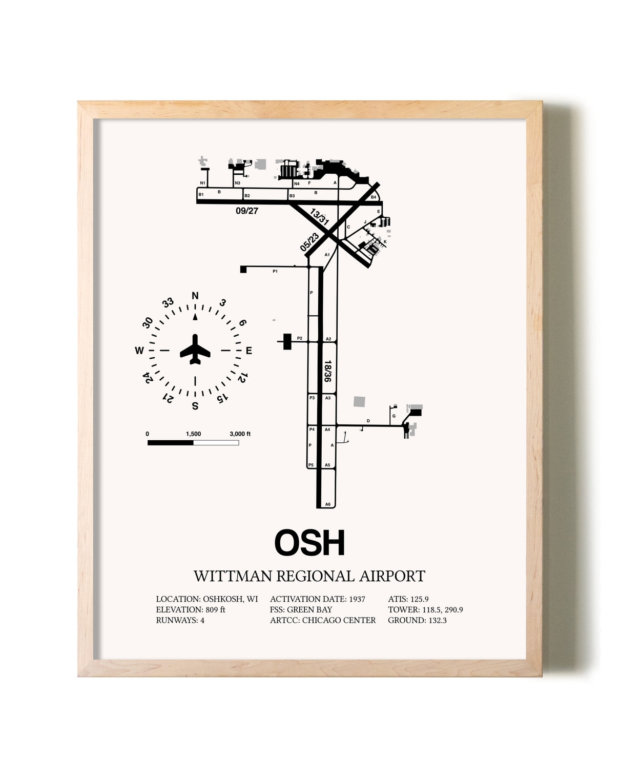 Wittman Regional Airport framed wall art in white frame