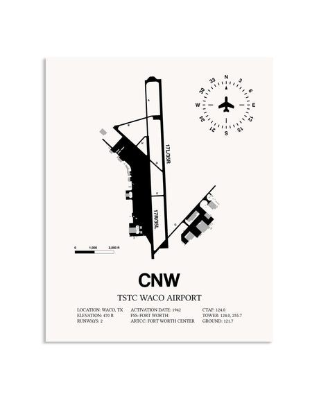 Gray TSTC Waco Airport framed poster displayed in an airplane hangar
