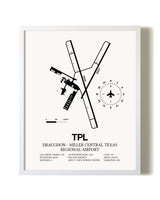 Draughon-Miller Central Texas Regional Airport airport map poster in oak frame