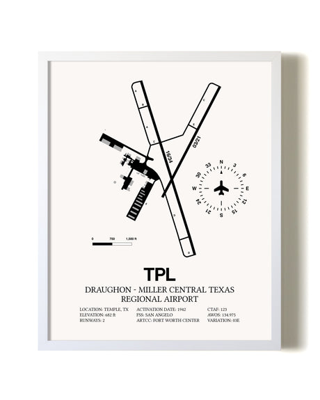 Draughon-Miller Central Texas Regional Airport airport map poster in oak frame