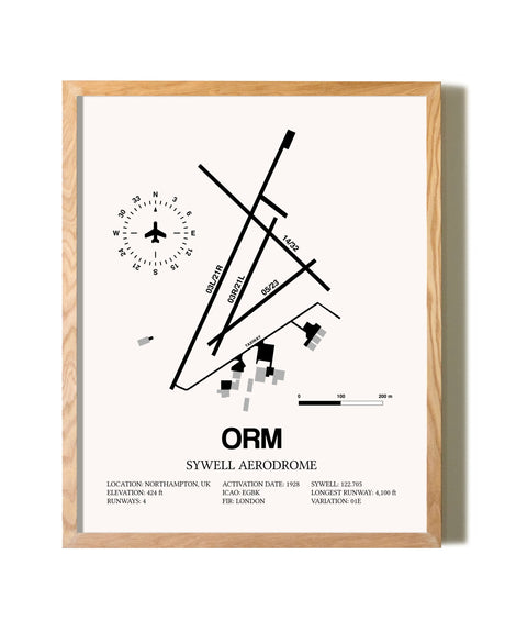 Sywell Aerodrome framed print in natural wood frame