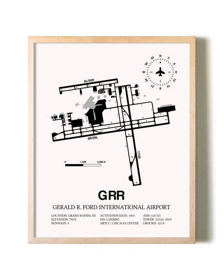 Gerald R. Ford International Airport framed wall art in white frame