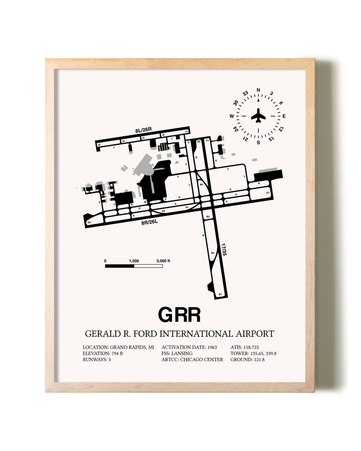 Gerald R. Ford International Airport framed wall art in white frame