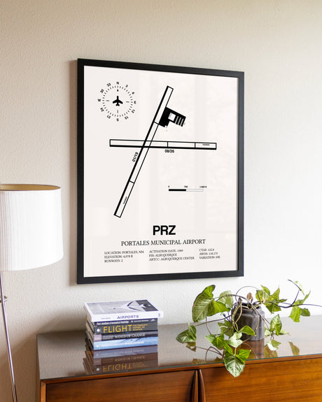 Portales Municipal Airport aviation wall décor in black wood frame