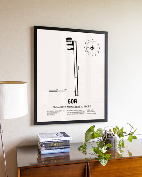 Navasota Municipal Airport aviation wall décor in black wood frame