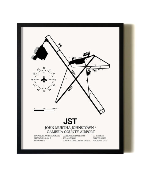 Framed John Murtha Johnstown / Cambria County Airport wall art poster in black frame