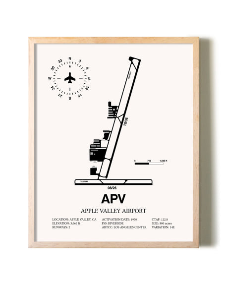 Apple Valley Airport framed wall art in white frame