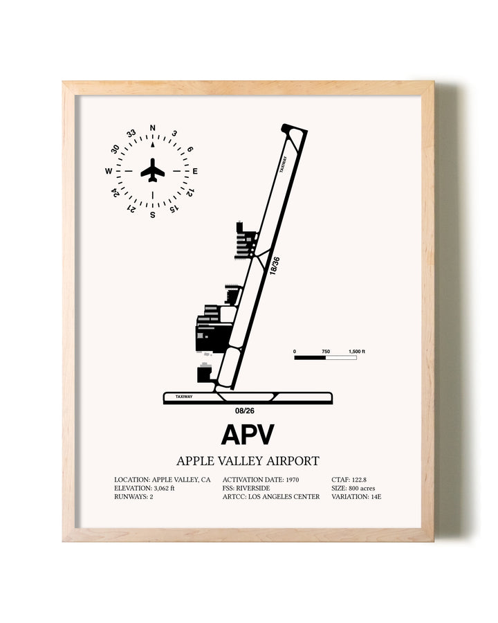 Apple Valley Airport framed wall art in white frame