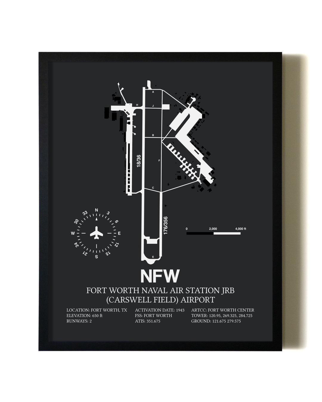 Unframed Fort Worth Naval Air Station JRB (Carswell Field) Airport map print poster