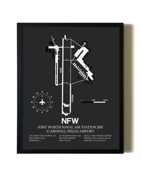 Unframed Fort Worth Naval Air Station JRB (Carswell Field) Airport map print poster