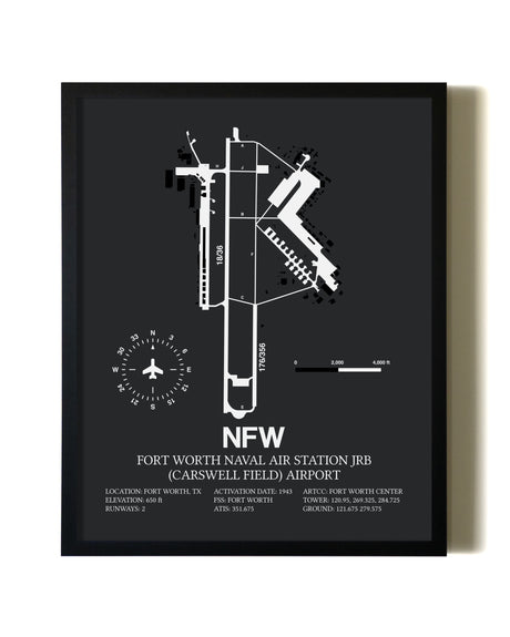 Unframed Fort Worth Naval Air Station JRB (Carswell Field) Airport map print poster