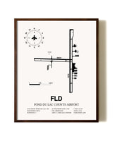 Fond Du Lac County Airport aviation print in walnut frame