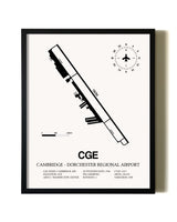 Framed Cambridge-Dorchester Regional Airport wall art poster in black frame