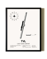 Framed Lake Tahoe Airport wall art poster in black frame