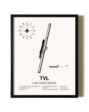 Framed Lake Tahoe Airport wall art poster in black frame