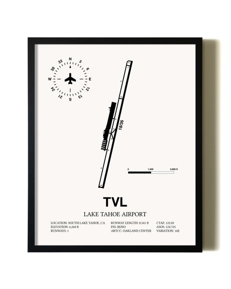 Framed Lake Tahoe Airport wall art poster in black frame