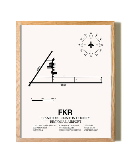 Frankfort Clinton County Regional Airport framed print in natural wood frame