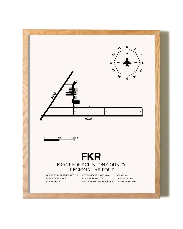 Frankfort Clinton County Regional Airport framed print in natural wood frame