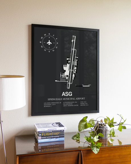 Gray Framed Springdale Municipal Airport wall art poster in black frame