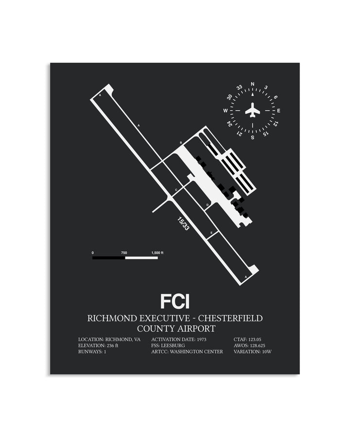 Gray Framed Richmond Executive-Chesterfield County Airport layout wall art poster