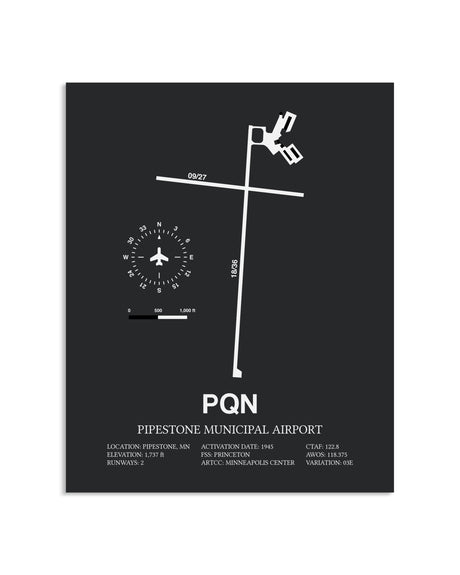 Gray Framed Pipestone Municipal Airport layout wall art poster