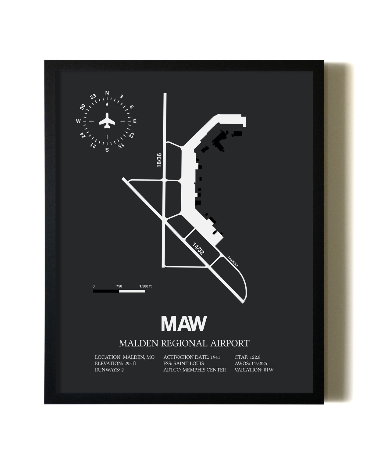 Unframed Malden Regional Airport map print poster