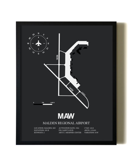 Unframed Malden Regional Airport map print poster