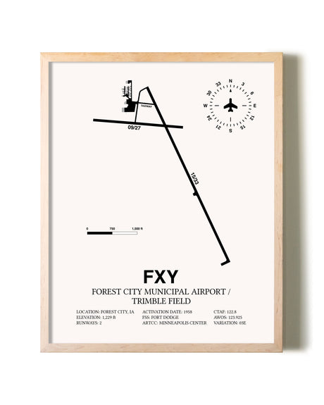 Forest City Municipal Airport / Trimble Field framed wall art in white frame