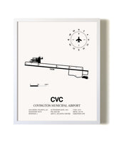 Covington Municipal Airport airport map poster in oak frame