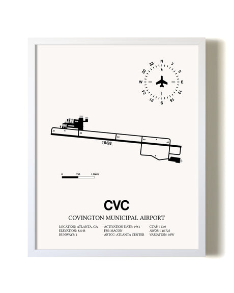 Covington Municipal Airport airport map poster in oak frame