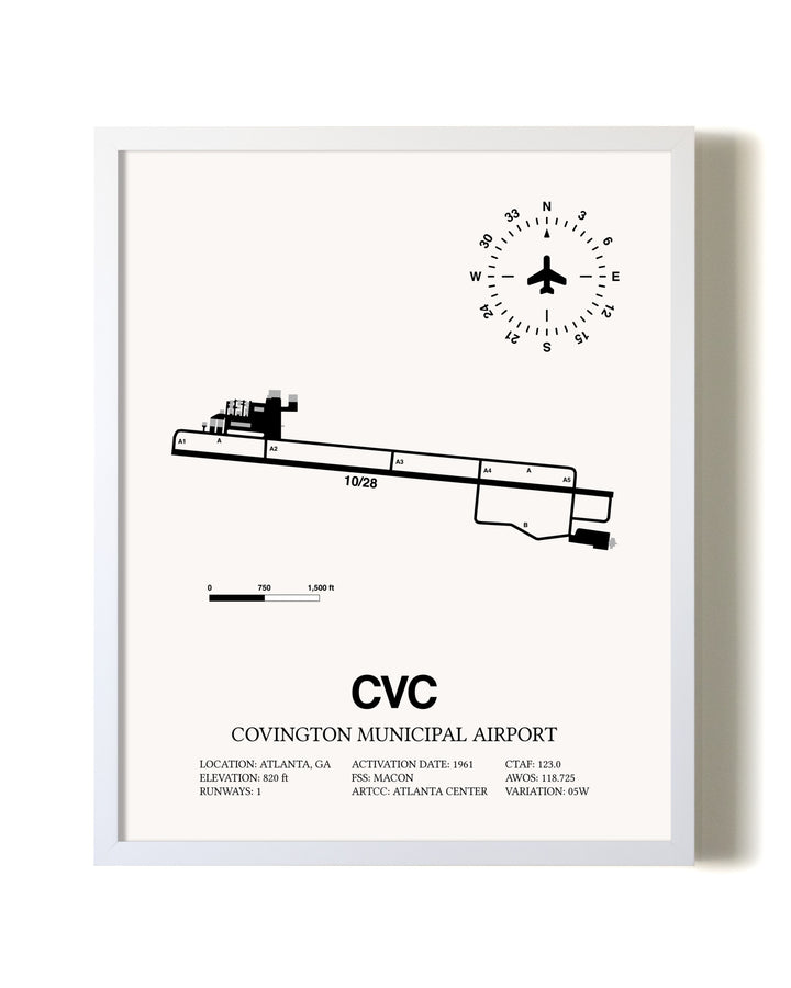 Covington Municipal Airport airport map poster in oak frame
