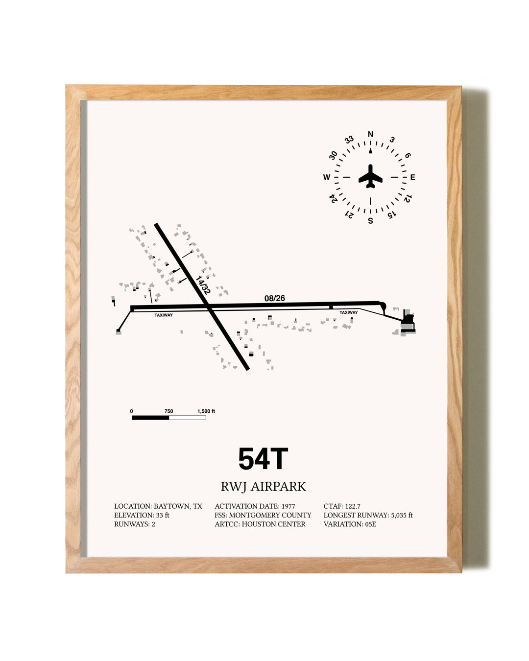 RWJ Airpark framed print in natural wood frame