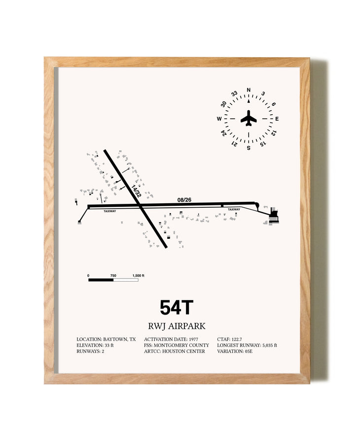 RWJ Airpark framed print in natural wood frame