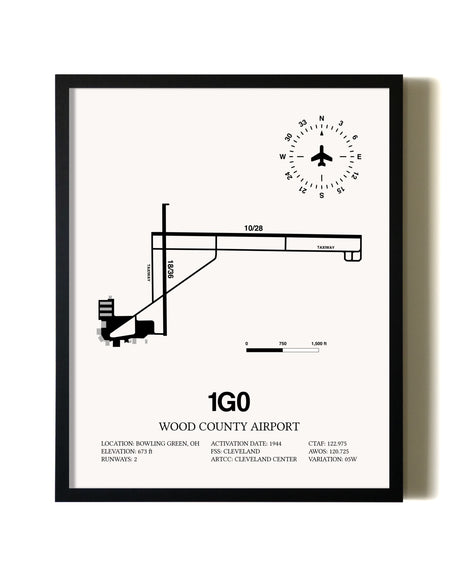 Framed Wood County Airport wall art poster in black frame