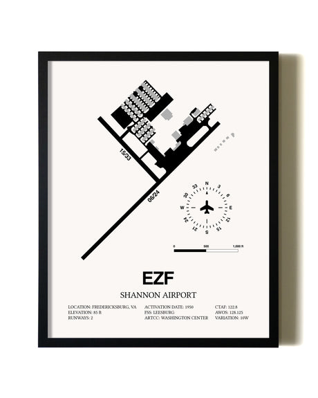 Framed Shannon Airport wall art poster in black frame