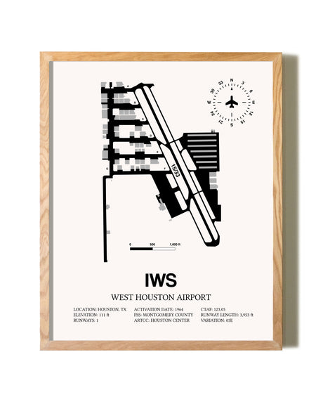 West Houston Airport framed print in natural wood frame