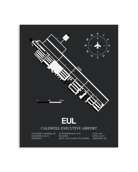Gray Framed Caldwell Executive Airport layout wall art poster