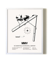 McMinnville Municipal Airport airport map poster in oak frame