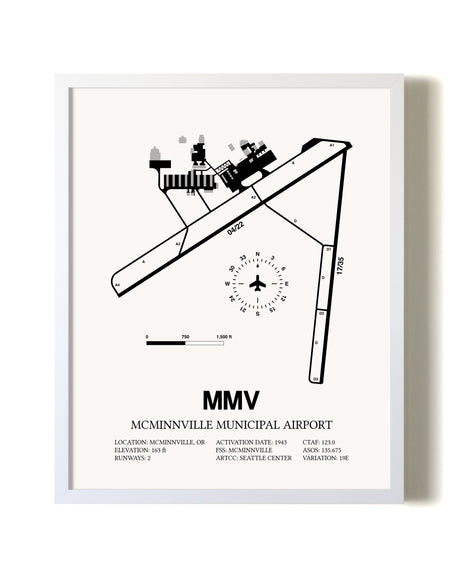 McMinnville Municipal Airport airport map poster in oak frame