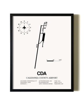 Framed Caledonia County Airport wall art poster in black frame