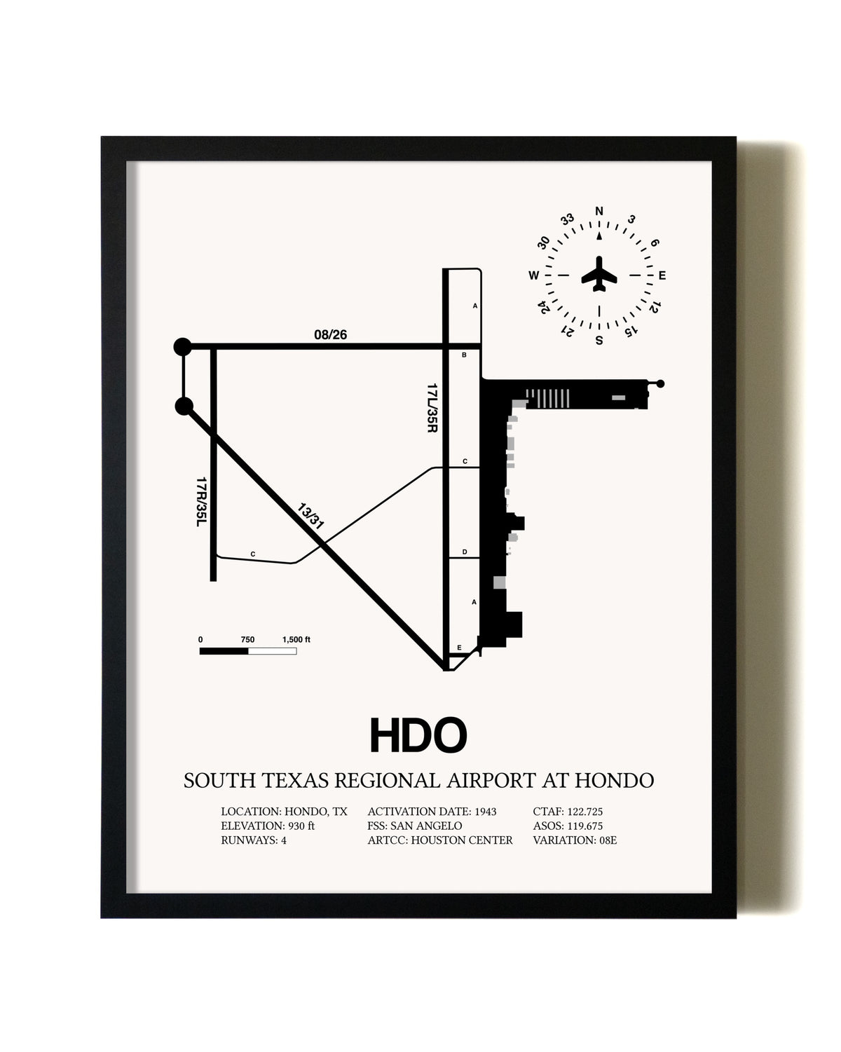 Framed South Texas Regional Airport At Hondo wall art poster in black frame