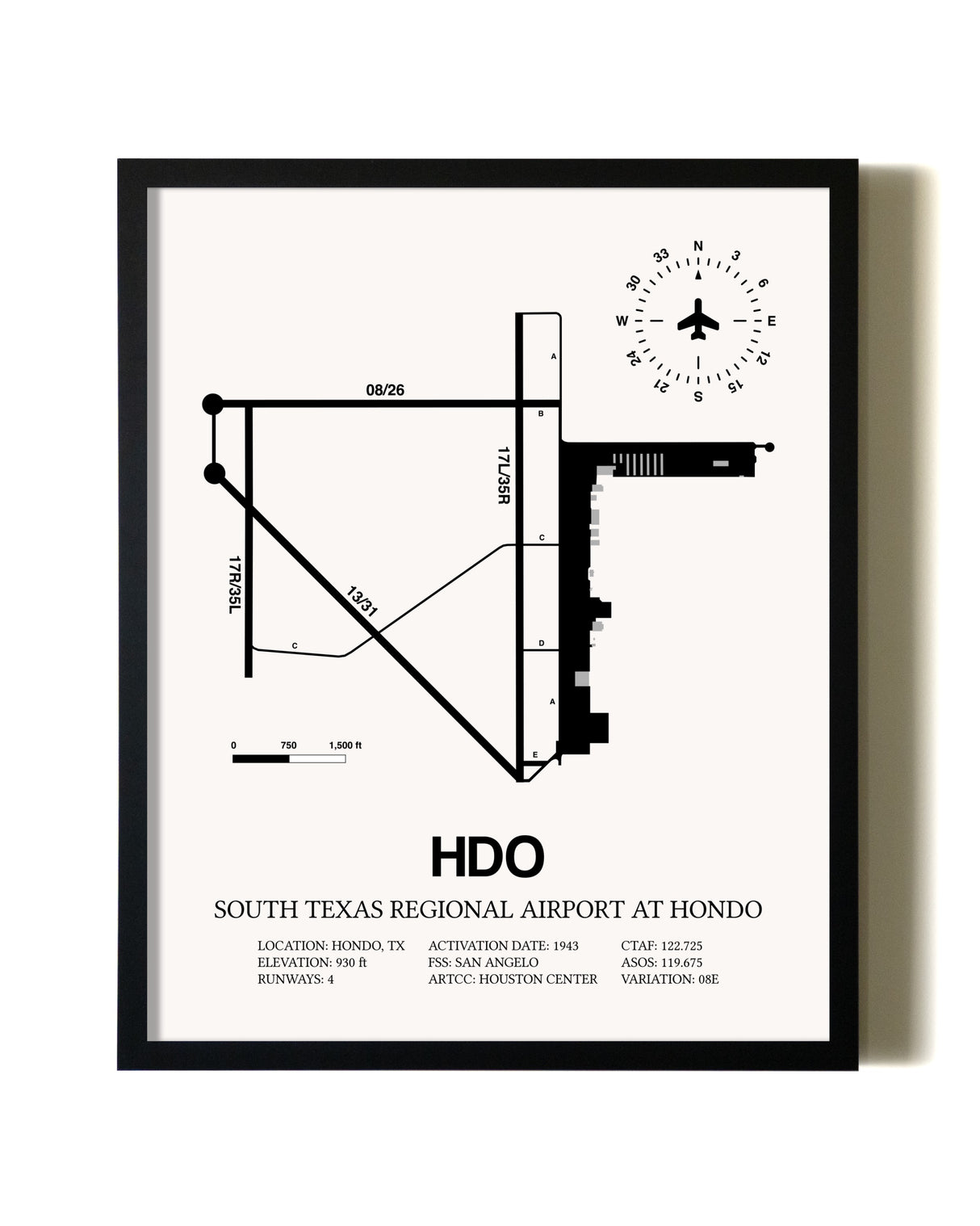 Framed South Texas Regional Airport At Hondo wall art poster in black frame