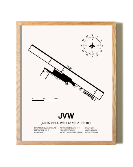 John Bell Williams Airport framed print in natural wood frame