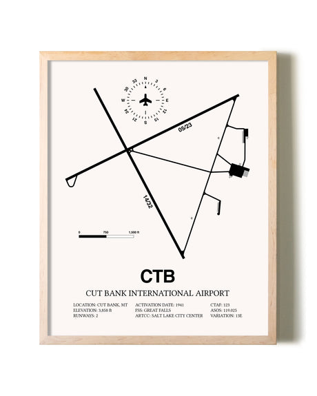 Cut Bank International Airport framed wall art in white frame