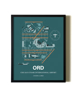 Green Chicago O'Hare International Airport aviation wall décor in black wood frame