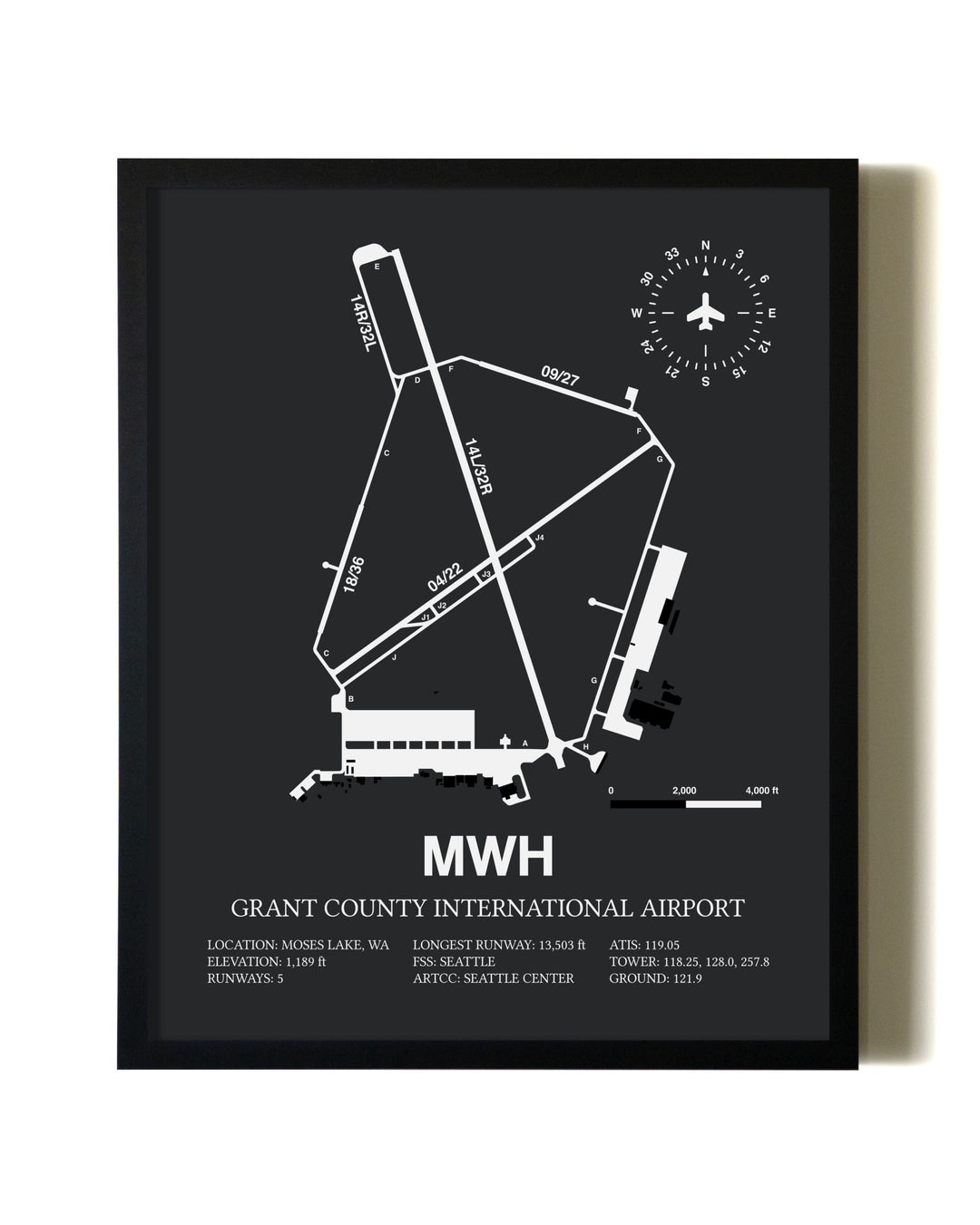 Unframed Grant County International Airport map print poster