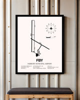 Fairbury Municipal Airport framed poster displayed in an airplane hangar