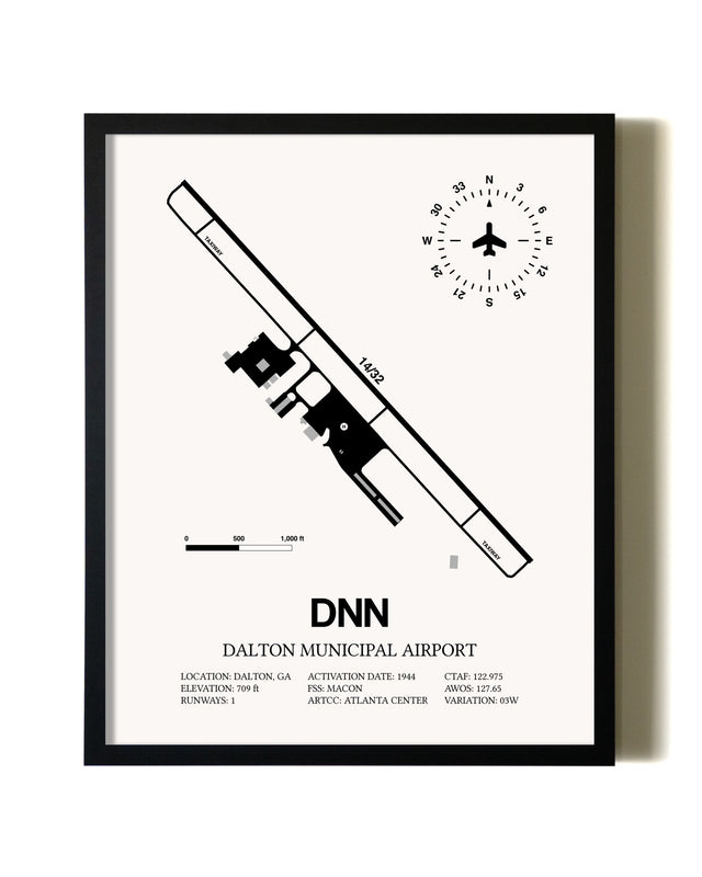 Framed Dalton Municipal Airport wall art poster in black frame