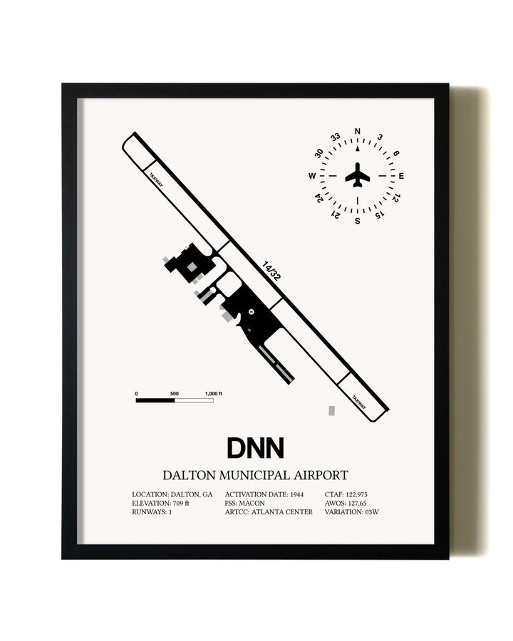 Framed Dalton Municipal Airport wall art poster in black frame