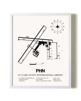 St. Clair County International Airport airport map poster in oak frame